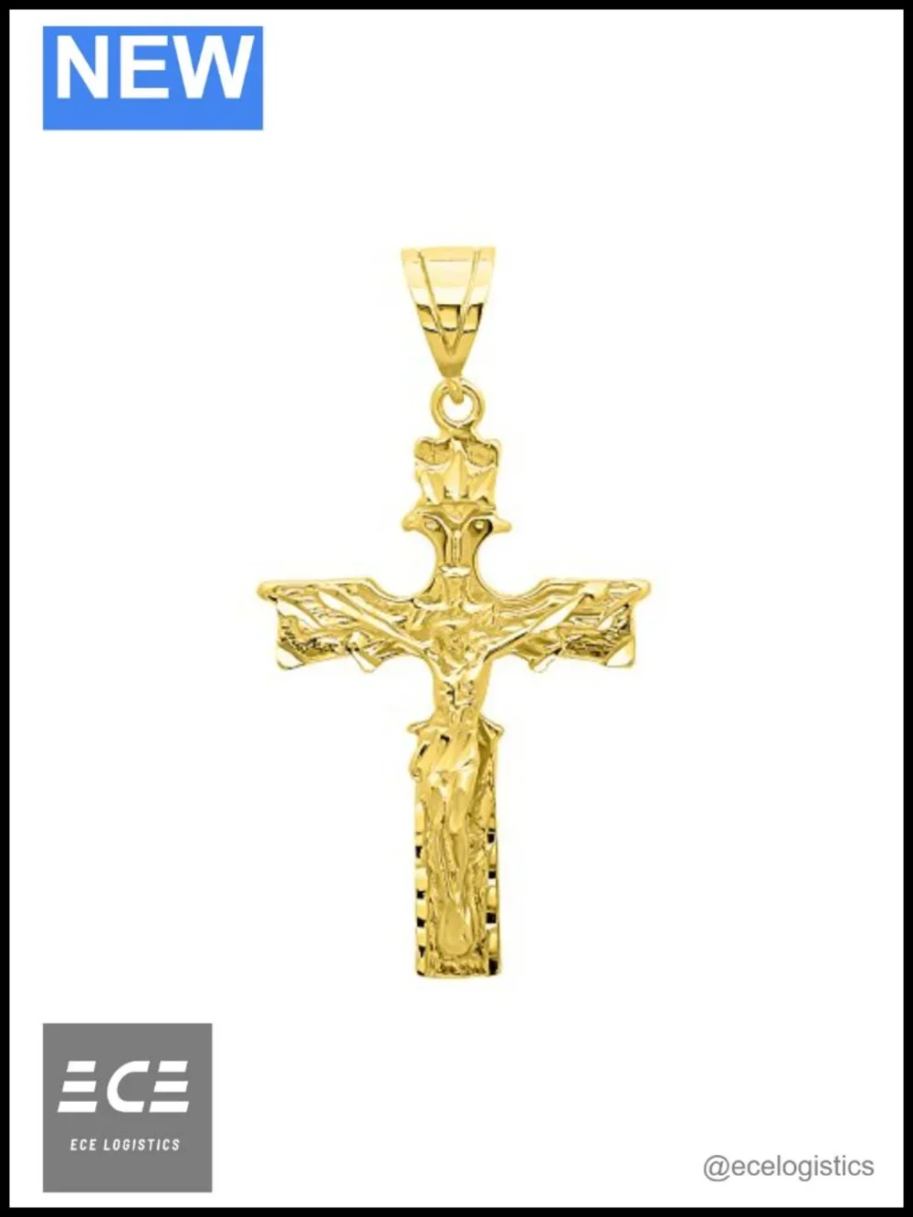 14k Gold Plated Crowned Eagle Crucifix Pendant Large Religious Necklace